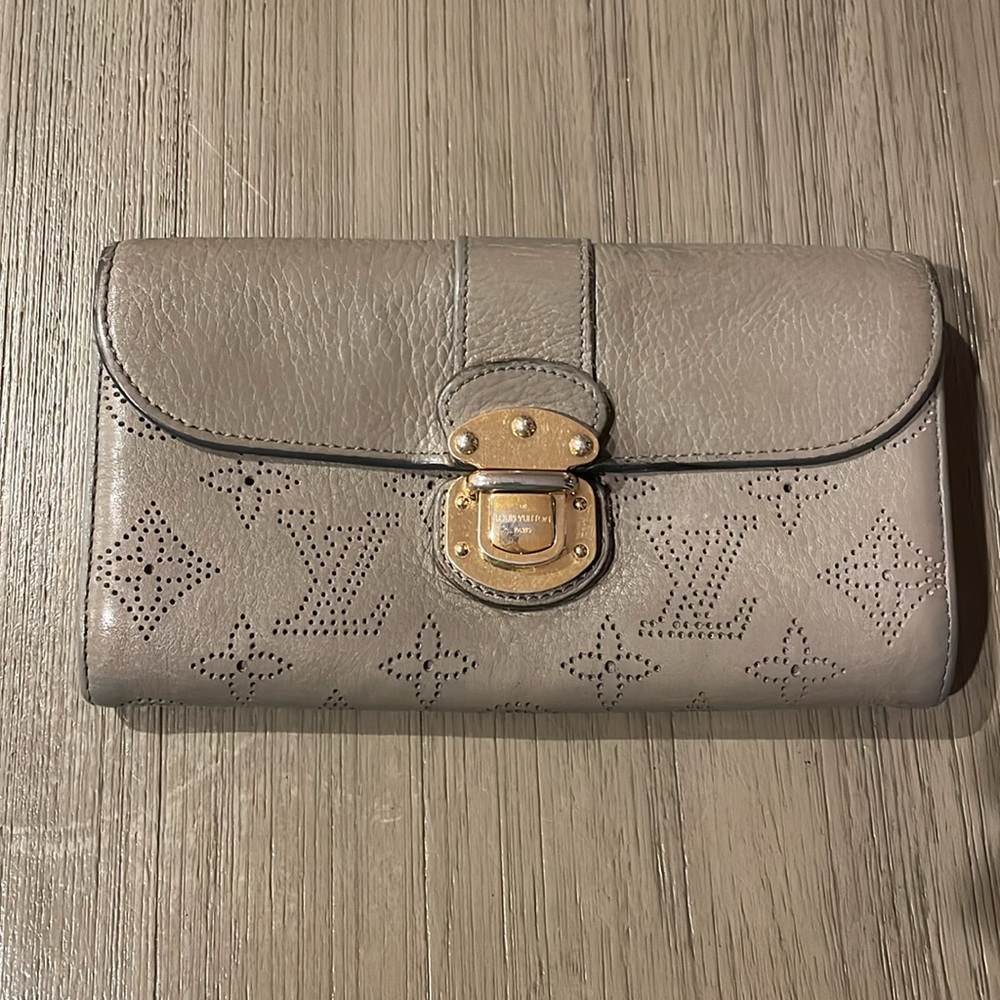 Louis Vuitton Beige Taupe Perforated Monogram Leather Wallet with Gold Hardware